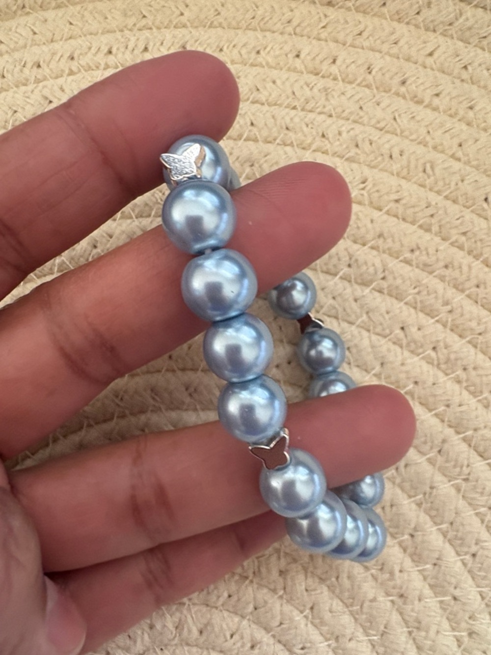 Blue Glass Beads Pearls Bracelet with Silver Butterfly Accents 🦋 - Picture 5 of 5